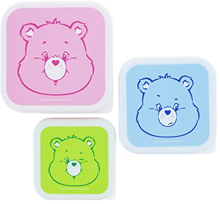 Blueprint Collections Care Bears Aufbewahrungstöpfe,Set mit 3 Aufbewahrungsbehältern mit Deckel,Küchenorganisation,Kleine Aufbewahrungsboxen mit Deckel,Pflegebären-Geschenke,Pflege-Bären-Schreibwaren
