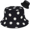 Malaxlx Damen Blume Schwarz Fischerhut Bucket Hat Anglerhut Reversibel Fischerhüte Sonnenhut Sommerhut Faltbarer Draussenhut