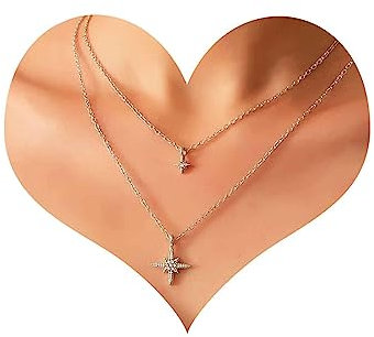 Cimenexe Bohème Geschichtet Kristall Nordstern Halskette Silber Starburst Anhänger Halskette Gepflastert Cz Stern Choker Halskette Strass Nordstern Kette Halskette Schmuck Für Frauen Und Mädchen