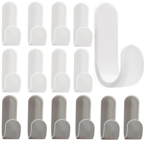 LUCKNIGHT 30Pcs Sticky Hooks J-Shaped,Coat Hooks Plastic, Sticky Wall Hooks for Hanging, No Drilling Wall Mounted for Towel Keys Coat Bags Hats Robe for Door in Kitchen Bathroom (White+Gray)