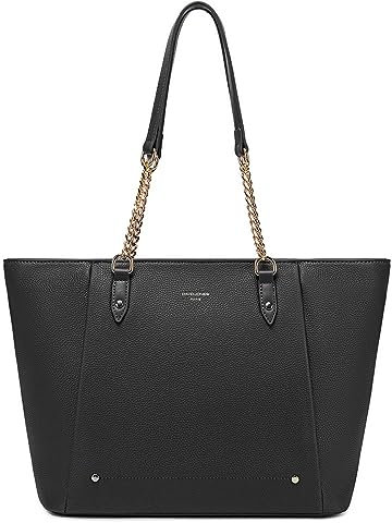 David Jones - Sac à Main Cabas Fourre-Tout Porté Epaule Femme - Grand Sac Shopping A4 Cours Travail Grande Capacité Simili Cuir PU Souple - Shopper Anses Longues Tote Bag Elégant Ville - Noir