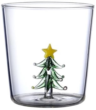 CASNO Verre à boire 3D avec figurine d'arbre de Noël à l'intérieur du verre sans pied pour vin, eau, lait