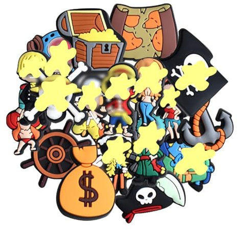 RNNHDYT Anime Luffy Schuh Charms 19 Stück Kinder Crocs Anstecker Cartoon Schuh Dekoration Schuhanstecker Schuh Charms für Schuhe DIY Dekorationen Kinderpartys Geschenk