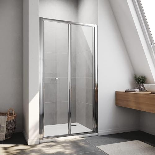 ELEGANT 800mm Bi-Fold Shower Door Sliding Shower Screens Enclosure Safety Glass Reversible Folding Bathroom Shower Folding Shower Panels