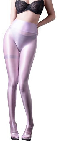 SOFSOT Ultra-durchsichtige Workout-Leggings, glänzende Strumpfhose für Damen, Kontrolle von oben bis zur Taille, Strumpfhose, Bauchkontrolle, glänzender Slip-Schlauch, Veilchen, XL