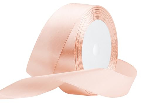 Champagner Rosa Satinband 25mm x 22 Meters Stoffbänder für Geschenkverpackungen, Blumensträuße, Kunsthandwerk und Hochzeitsdekoration