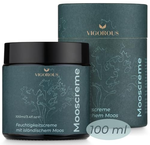 Vigorous Moossalbe® - 100 ml - Anti Aging Creme mit hochwirksamen Isländischem Moos - pflegende Gesichtscreme gegen Falten für Frauen & Männer - Antifaltencreme Soforteffekt - Made in Germany
