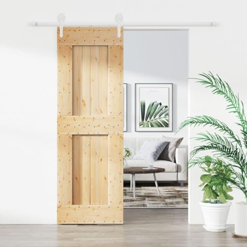 qohoio Porta Scorrevole con Set Hardware 70x210 cm Legno Massello Pino,Cancelli Scorrevoli,Porta Scorrevole,Perfetta per Risparmiare Spazio-3203260