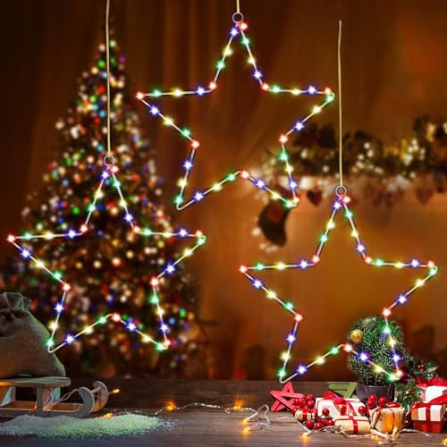 Guirlande Rideau Lumineuse de Noël,3 PCS Étoiles Rideau Lumineux LED Guirlande Lumineuse Fenêtre 8 Mode LED Rideau Lumineux Noël Décoration Lumineuse Intérieure et Extérieure (Blanc Chaud)