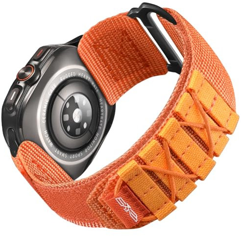 Bandletic Nylon Armband Kompatibel mit Samsung Galaxy Watch Ultra Armband 47mm 2024 Herren Damen, Weiches Atmungsaktives Klettverschluss Sportarmband Zubehör für Galaxy Watch Ultra 47mm, Groß/Orange