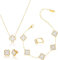 Viojrlly 5 Pcs Vierblättriges Kleeblatt Schmuckset Glücklich Set mit vier Blättern 18K Vergoldet Halskette Ohrringe Armband Ring Hypoallergenes Emaille Schmuckset Geschenke für Damen und Mädchen, Weiß