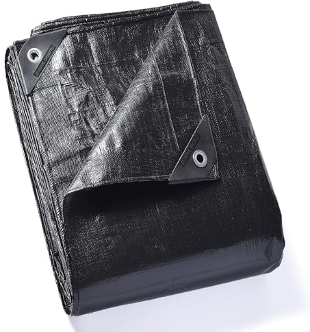 GUARD SHIELD Abdeckplane mit Ösen Wasserdicht 4m x 5m Schwarz Matt Plane Gewebeplane 200g/㎡ Schutzplane Allzweckplane, Reißfest, UV-stabilisiert, Schimmelresistent