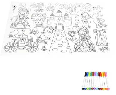 Sensory Junction Silicone Washable Colouring Placemat for Kids| Includes 1 Set of Colourful Pens Wipe Clean Reusable Eco-Friendly Coloring Pad (Fairytale -Single)