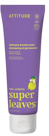 ATTITUDE 2-in-1 Shampoo and Shower Gel for Kids, Dermatologically Tested, EWG Certified, Vegan, Vanilla & Pear, 240 mL