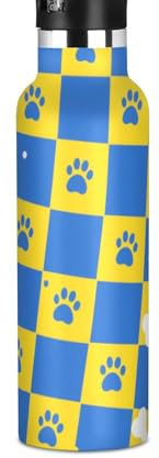 Blue and Yellow Checked Paw Prints BPA-Free Leak Proof Sports Water Bottle With Straws Leak-proof Hot & Cold Double Walled for Travel, Camping, Bike termo contigo para cafe