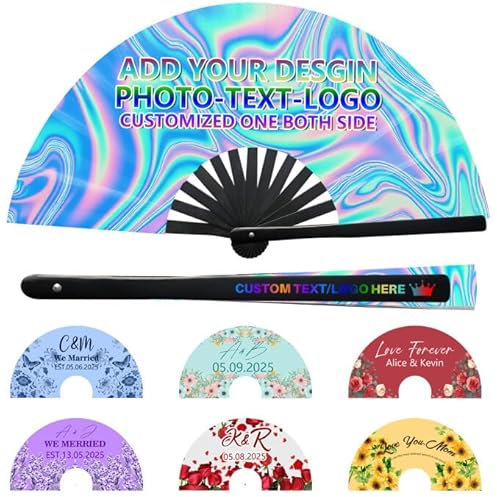 LCMAIT Personalized Decorative Folding Fans, Custom Photo Hand Fan for Line Dancing, Popping Fan with Custom Photo/Text/Logo, Gift for Wedding Dancing Concert Saloon Cosplay Party