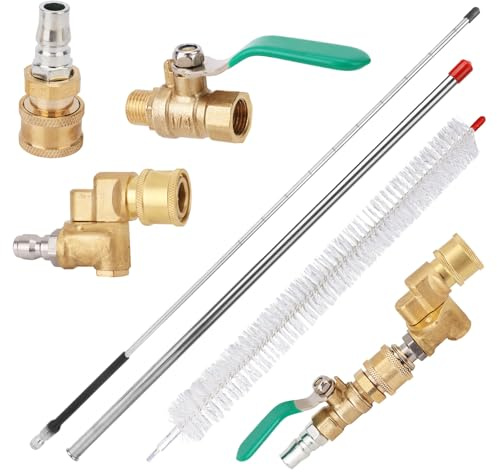 Diegimr Kit Asta Pulizia Radiatore, Asta 57cm con 5 Giunzioni Angolate Interruttore Valvola Spazzola Strumento Pulitore Radiatore per Auto Camion Pulitrice a Pressione Pompa Aria Pressione Risciacquo