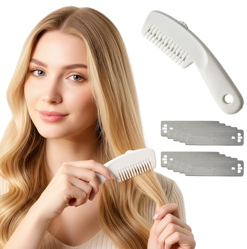 Ziyonix Peigne à Effiler pour Cheveux, Peigne à Effiler, Outil de Coupe de Cheveux, Double Face, avec 10 Lames de Rechange, pour Adultes et Enfants