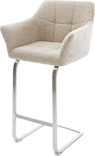 DELIFE Barstuhl Yulo-Flex Freischwinger Flach Edelstahl Silberfarben Webstoff Soft Beige