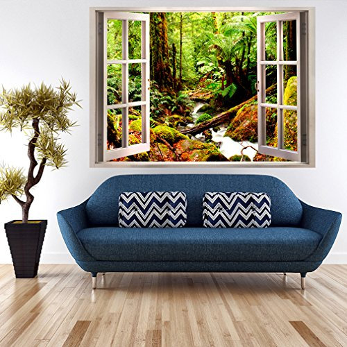 decomonkey | Optische Täuschung | Wasserfall Wald Weitblick Fensterblick 3D Wandillusion ca 210x150 cm Wandbild Fototapete Tapete Poster XXL Vlies Leinwand Bilder Dekoration Panorama TOC0009aL