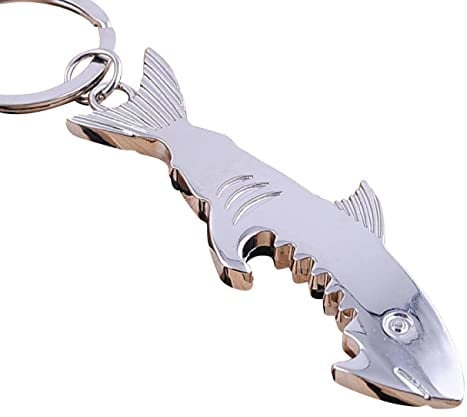 Sportigo ® Hai Schlüsselanhänger mit Flaschenöffner in der Farbe Silber/Flaschen Öffner Anhänger/Geschenk Vater Geschenkidee