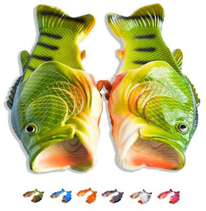 Coddies Fisch Flops | Die originalen Fisch-Schlappen | Witziges Geschenk, Unisex Sandalen, Barsch Schlappen, Pool-, Strand- & Duschschuhe | Männer, Frauen & Kinder (46/47 EU Grün)
