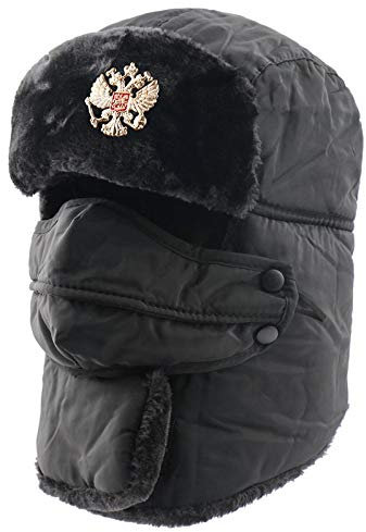 Russen Mütze Herren Männer Frauen Winter Warm Earflap Bomber Hüte Mit Sowjetischen Abzeichen Ushanka Trapper Thermal Hat Trooper Schneeski Cap-Russia_Black