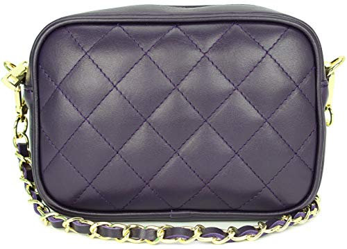 Belli italienische Echt Nappa Leder Abendtasche Damentasche kleine Umhängetasche zum Ausgehen gesteppt in dunkellila porpora - 18x13x7 cm (B x H x T)