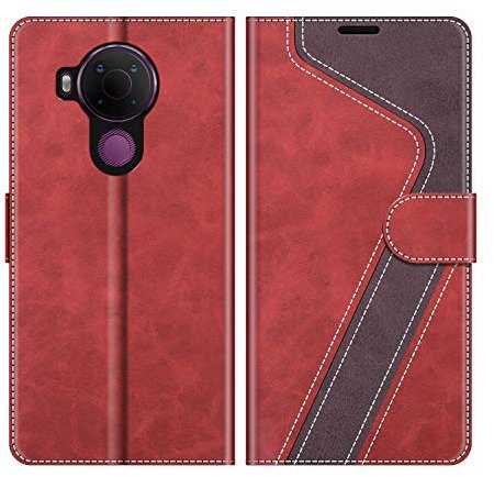 MOBESV Hülle für Nokia 5.4 Handyhülle, Lederhülle mit Kartenfach, Klapphülle mit Ständer, Flip Case Handytasche Schutzhülle, Modisch Rot