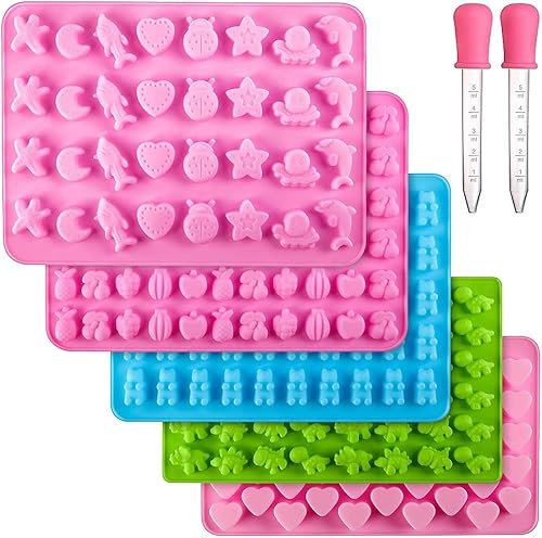 Moldes De Silicona Para Caramelos, 5 Pcs Paquetes , Mini Bombones Con Corazones Pequeños, Frutas, Animales Marinos Y Cuentagotas, Para Hacer Gomitas y Chocolates