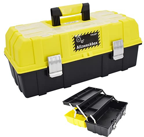 Tifler Werkzeugkasten mit ausklappbaren Fachebenen, Allzweckbox mit vielen Fächern für Kleinteile