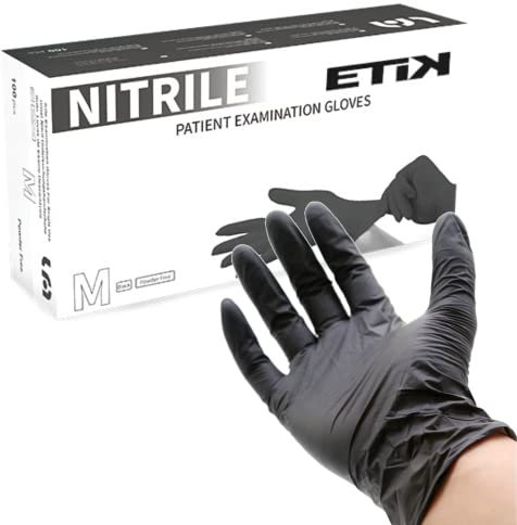 ETIK, Guanti Nitrile, Guanti Monouso, Di Colore Nero, Scatola Da 100 pz. Guanti Neri Uso Medico, Elasticizzati Senza Polvere, Uso Alimentare, Certificati CE (S)