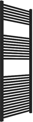 ERCOS Handtuchwärmer Badetuchwärmer Abmessungen 600x1500 MM Heizkörper Farbe Schwarz Matt, 1/2 Anschlüsse Geliefert mit Montagesatz und Thermostabilisierungsventil und Lockshield Kit 1/2