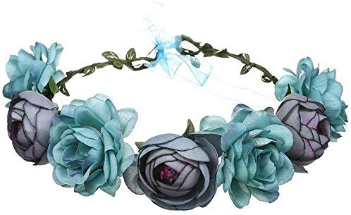 Rmeet Couronne de Fleurs,Femmes Bandeaux Marguerite Bandeaux Boho Guirlande Florale Filles Bandeau pour Chapeau Ornement Party Festival Beach Travle Mariage Accessoires Bleu