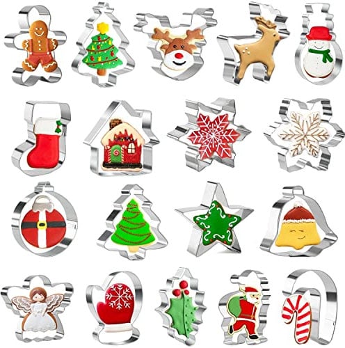 Keepaty 18 Pieces Christmas Cookie Cutters Set for Baking - Christmas Tree,Gingerbread Man,Snowflake,Santa Claus and More Shapes Xmas Biscuit/Pastry Cutter