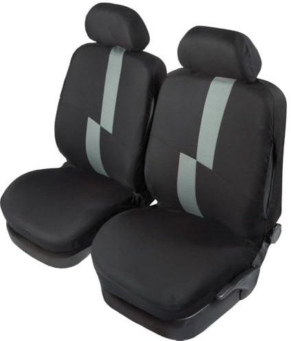 Start Paar Vordersitzbezüge Flash Car Universal Airbag Polyester Kopfstütze Comfort schwarz grau