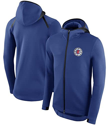 KEPL Felpa Uomo Abbigliamento Casual Basket Unisex Clippers Blu Felpe con Cappuccio Uomo NBA Casual Manica Lunga Cerniera Cardigan,XXL