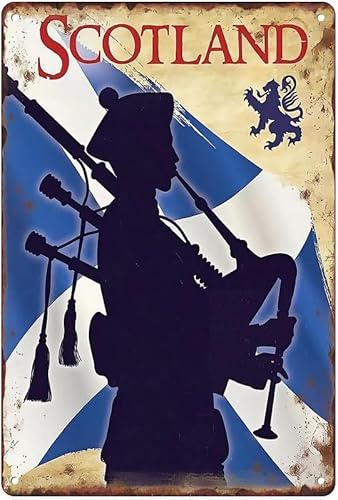 Metal Tin Sign Vintage Scotland Bagpipes Piper Silhouette Scottish Decoration for Home, Living Room, Park, Bedroom, Office, Hotel, Cafe and Pub Wall Decor 12x8 Inches