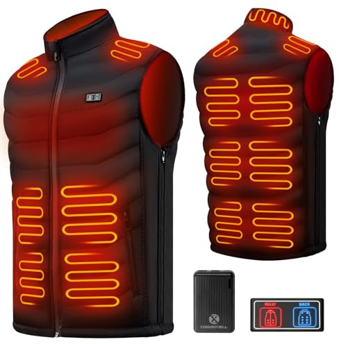XINSONYUELL Beheizbare Weste für Herren und Damen mit Powerbank, 3 Einstellbar Temperatur, 13 Zonen Heizung, Verstellbar Eletriksche Heizweste mit Akku für Winter