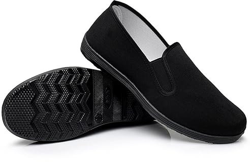 Hausschuhe im Chinesischen Stil für Kung Fu, Kampfsport, Tai Chi, Gummisohle, Unisex, Komplett Schwarz, Größe EU 37