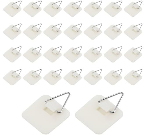 30pcs 1.26 Inch Plate Hangers for The Wall, Invisible Adhesive Plate Hanger Self-Adhesive Plate Holders Vertical Small Adhesive Plate Hanger for Plate Picture Wall Art Decor Supplies(White)
