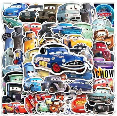 Cars Sticker,50 Stück Lightning McQueen Aufkleber Set,Cartoon Vinyl Sticker Wasserfest Graffiti Aufkleber für Laptop Skateboard Koffer Auto Handy Scrapbook,Geschenk für Kinder Teenager Erwachsene