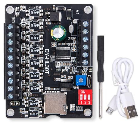 ZORZA 1 x 30 W MP3-Trigger-Player-Board, Sprachwiedergabe-Modul, unterstützt TF-Karte, max. 32 G, 9 Trigger-Schnittstellen, 8 I/O-Triggermodi, DC 9–24 V, MP3-Modul mit zwei Indikatoren für