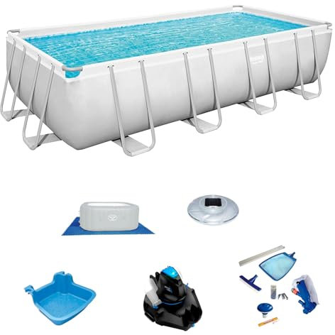 Bestway Pack Piscina Power Steel Rectangular 549x274x122 cm Accesorios de Mantenimiento de Piscina y Robot Limpiafondos Incluido