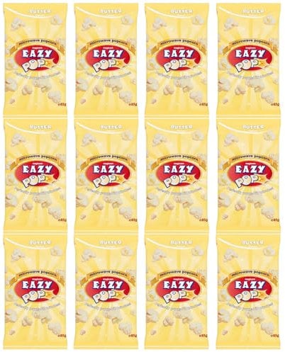Eazypop Microwave Popcorn Butter Flavour 85g Pack of 12 Vegetarian Light Sharing Maize Snack Sharing Ready in 2-4min with Welari Thank You Card | (12pack) (1020g)