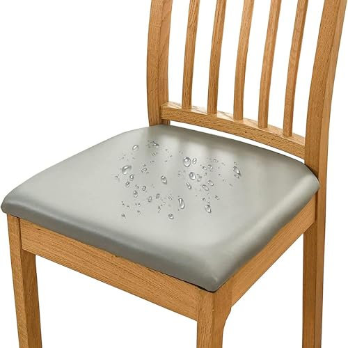 DEZYPZAM Stuhlhussen, Esszimmerstuhl Sitzbezüge, Esszimmer Stuhlhussen, PU Leder Stuhlbezug, Stuhlbezug Sitzfläche, Stretch Sitzbezüge (Grau,6 Stück)