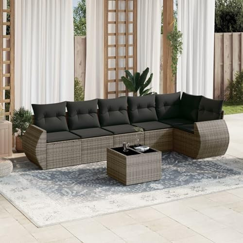 Faroom Balkon Ecklounge mit Stauraum Gartenlounge Klein Balkon Lounge Balkonsofa Kleiner Balkon Sitzecke Balkon Loungemöbel Gartensofa Ecksofa Balkonmöbel Grau 7-tlg-Type-A836
