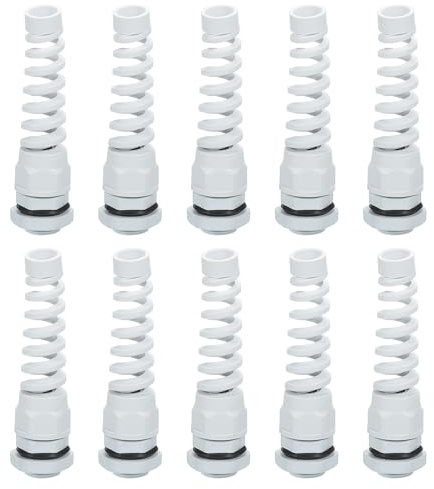QUARKZMAN 10 Stück Wasserdichte Kabelverschraubung, M16 Nylon Kabeldurchführung Spiralfeder Kabelgelenk mit Dichtung für 4-8mm Drahtgewinde Kabelbefestigung und Geräte, Weiß