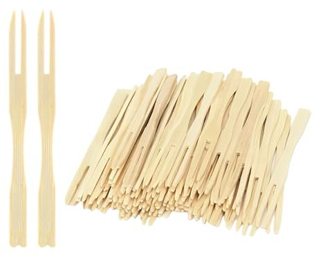 Xiuyer 600 Stuks Tenedores Desechables, Brochetas de Frutas Mini Tenedores de Aperitivo,Tenedores de Frutas de Dos Dientes,Tenedores de Bambú Desechables para Cubiertos, para Postre Suministros
