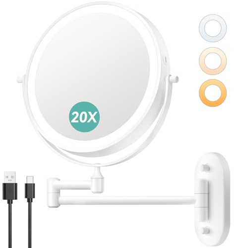 Auxmir 1 x / 20 x wandmontierter Make-up-Spiegel, wiederaufladbarer Vergrößerungsspiegel, 20,3 cm